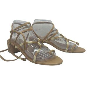 Free People Strappy Tan & Cream Lace-Up Sandals Heel beaded 38